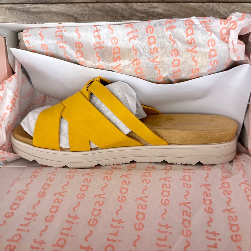 NIB Easy Spirit WIDE Star 3 Woven Strappy Comfort Slide Footbed Sandal Yellow - Picture 13 of 14